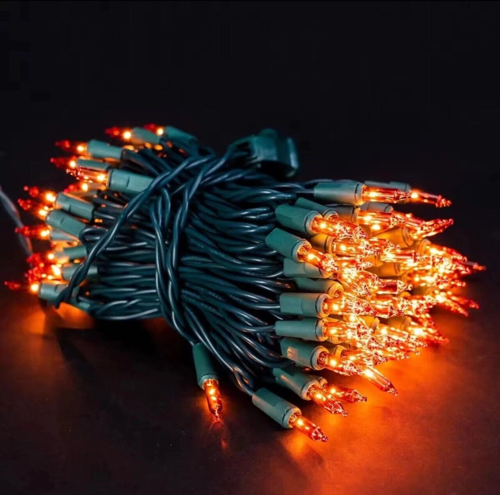 Catena luminosa 100 LED luce arancione a batteria da esterno per halloween 10 mt