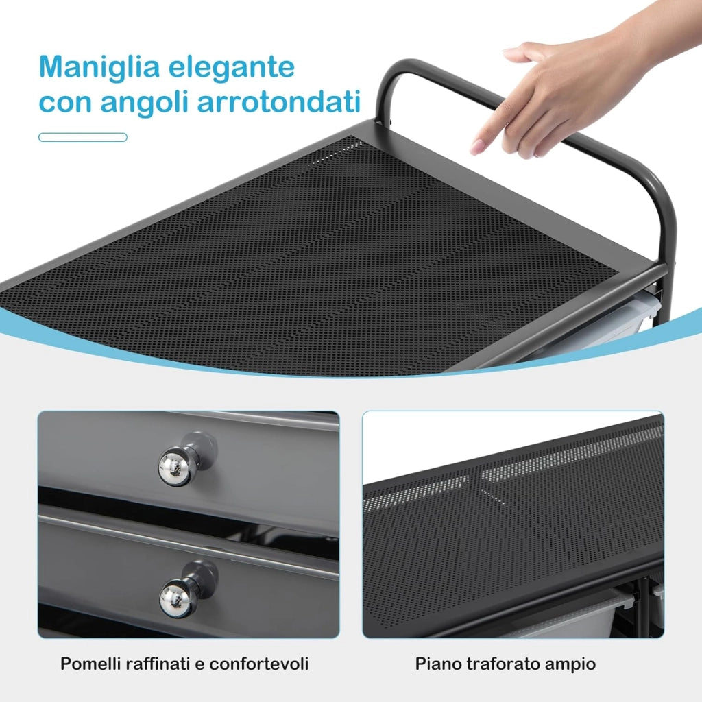 Carrello con 15 Cassetti Impilabili, Carrello di Stoccaggio con Ruote, Carello Portaoggetti per Casa e Ufficio, 62,5 x 37 x 87 cm (Nero 2)