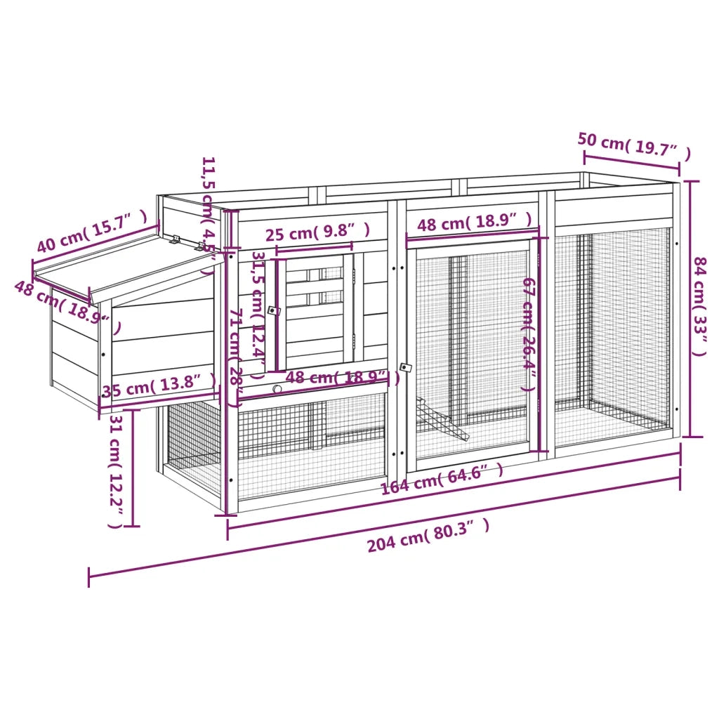 Pollaio Moka 204x50x84 cm in Legno Massello di Pino CFW9690710