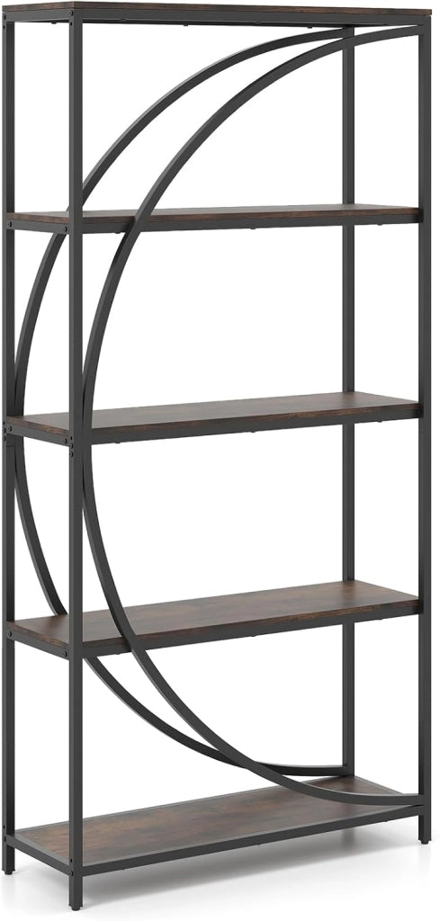 Libreria a 5 piani autoportante con 5 ripiani aperti, scaffale da esposizione industriale con design a mezzaluna per casa e ufficio, 86 x 30 x 175 cm (naturale)