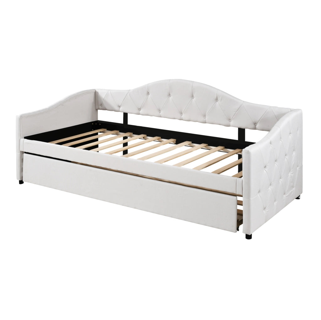 Divano letto 90x200 cm con letto estraibile in lino e MDF beige