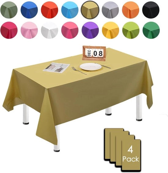 Set da tovaglia da tavolo 4 pezzi 137cm x 274cm, tovaglie da tavolo impermeabili e resistenti alle macchie d'oro per feste di compleanno, matrimoni, Natale, feste per bambini, cucine, giardini e feste