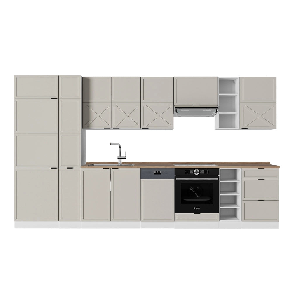 Cucina componibile Fame-Line GrigioBeige/Bianco 355 cm, PL Rovere Vicco
