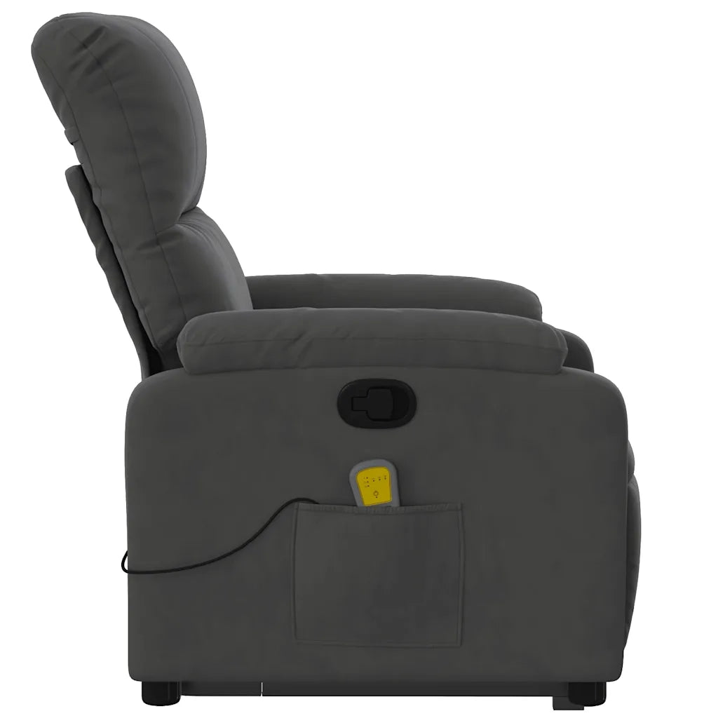 Poltrona | Sedia Relax a Rialzo Massaggi Reclinante Grigio Scuro Microfibra