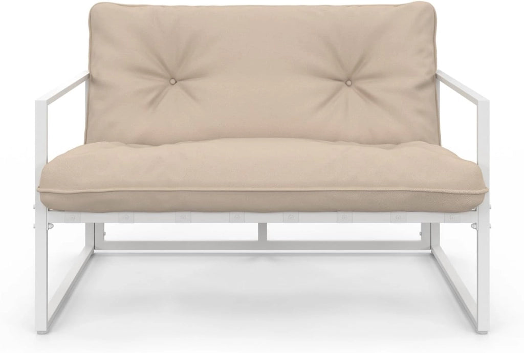 Nairobi Set di mobili da Giardino Bassi a 4 posti in Acciaio Bianco con Cuscini Beige