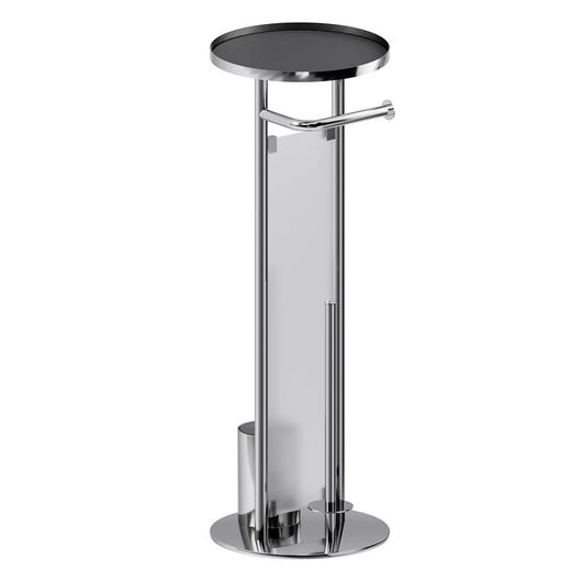 Piantana porta scopino con porta rotolo con vetro cromata e nera – Serie Cleo