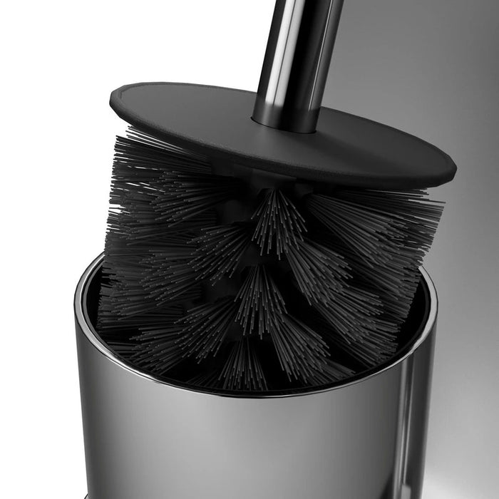 Piantana porta scopino con porta rotolo con vetro cromata e nera – Serie Cleo