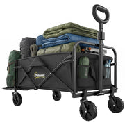 Carrello da Giardino 72L Pieghevole con Manico Regolabile, in Acciaio e Tessuto Oxford, 114x46x92 cm, Nero