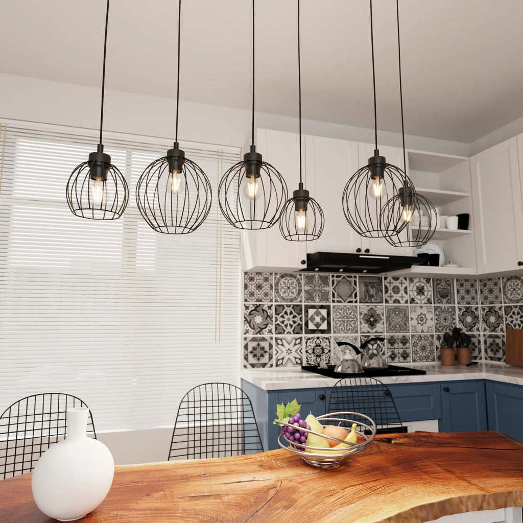 Sospensione Minimal Industrial Hathor 6 Luci Lineari Nera
