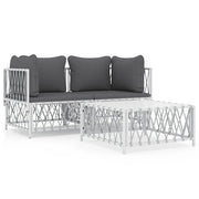 Set Salotto da Giardino 3 pz | Set di Mobili da Esterno con Cuscini in Acciaio Bianco