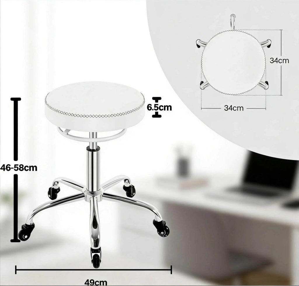Sgabello da ufficio regolabile con ruote, bianco