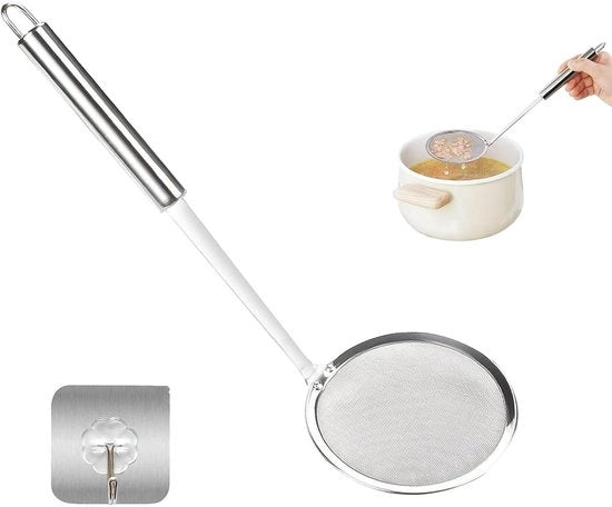 Sottile setaccio in acciaio inossidabile 10 cm - Setaccio per cucina per farina e succo - 100 maglie - Setaccio Matcha - Spazzola con ganci - Filtraggio di metalli fini.