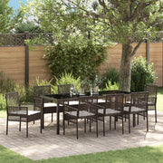 Set Pranzo Giardino 9 Pezzi con Cuscini Vimini Marrone