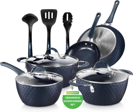 Set di cottura in induzione 11 pezzi - Pannetti e accessori ceramici - Pfa libero - Colore blu