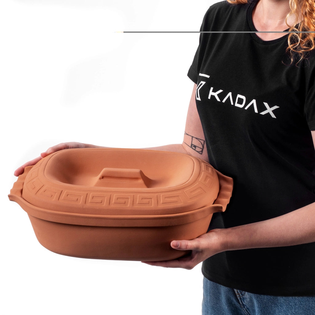 Vaso in terracotta KADAX Roman Clay Pot 5 L, forma ovale grande con coperchio.