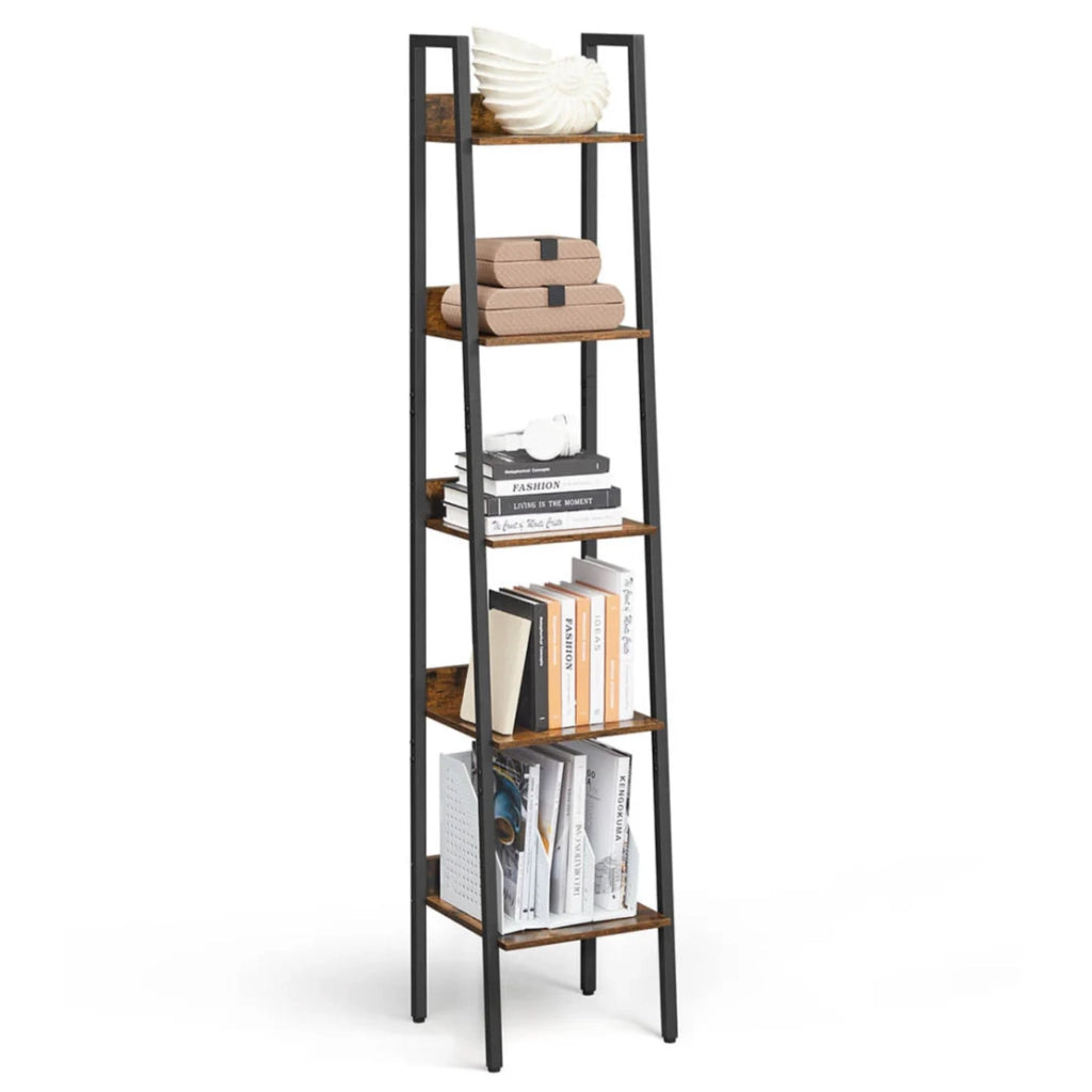 Libreria a 5 ripiani mobile contenitore indipendente per soggiorno camera da letto cucina struttura in acciaio facile da montare 33,8 x 30 x 170 cm marrone 12_0005740
