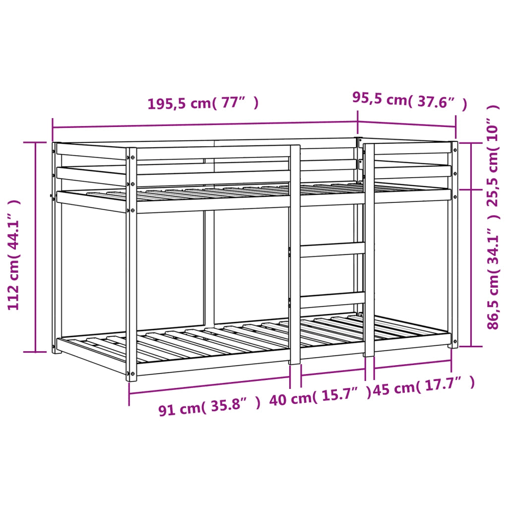Letto singolo | Letto per adulti | Letto a Castello Marrone Cera 90x190 cm in Legno di Pino