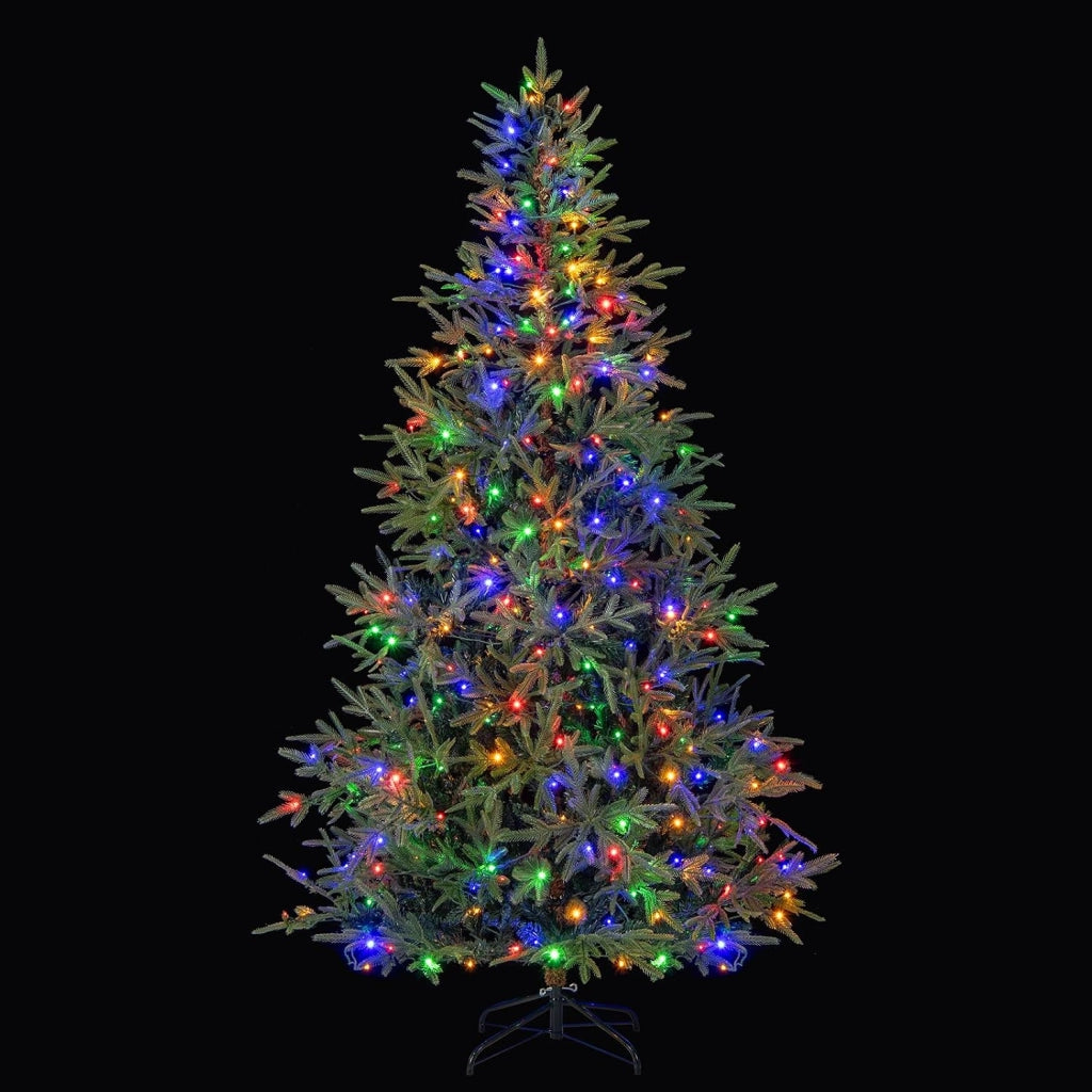 Albero di Natale Artificiale Pre-illuminato 210 cm, Albero di Natale con 300 Luci LED Calde e Multicolori, 11 Modalità, 678 Rami PVC e PE, Base Metallica Pieghevole (210 cm)