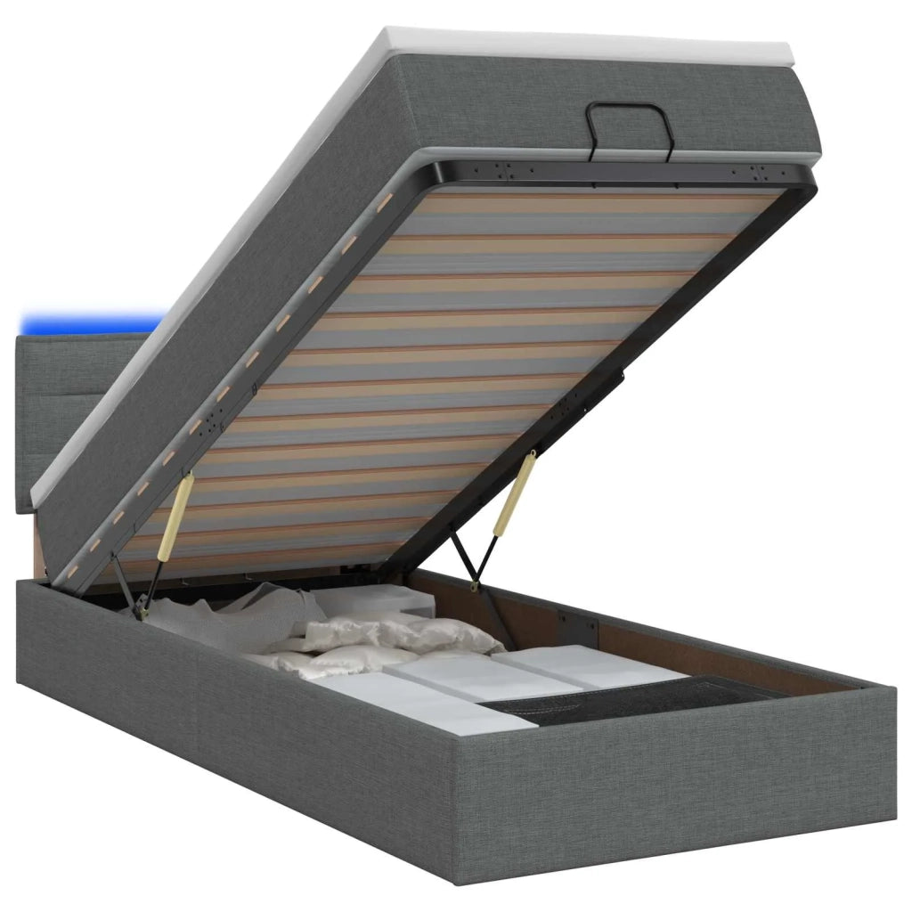 Letto Ottomano con Materasso e LED Grigio Scuro 80 x 200 cm 3456781