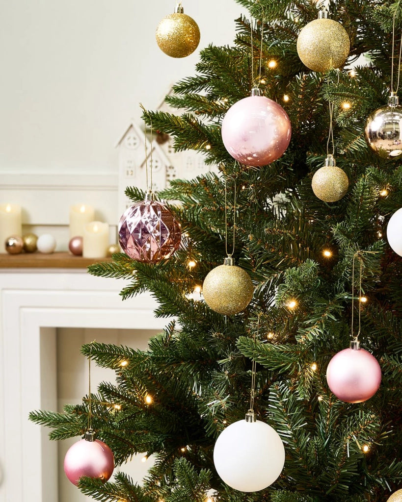 Set di 114 palline natalizie in plastica rosa Decorazioni da appendere Stile glamour moderno Albero di Natale