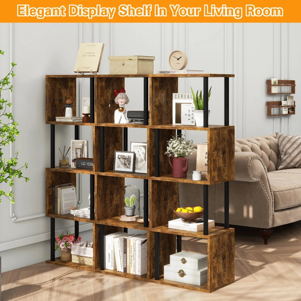 Libreria Scaffale a 5 Livelli, S, Libreria Verticale Stile Moderno, Scaffali Espositivi in Metallo per Soggiorno, Camera Da Letto, Ufficio, Marrone Rustico WBC015H