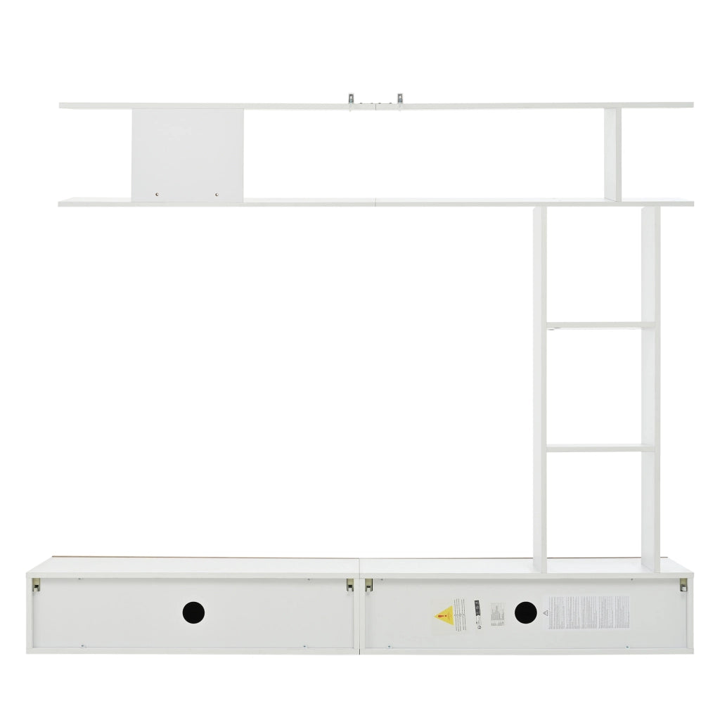 Mobile porta TV con 2 ante e vani aperti, per soggiorno, in truciolare, bianco e effetto legno, 180 × 35 × 22,5 cm