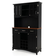 Credenza da cucina 106 x 41,5 x 184,5 cm con 4 ante e moderno portabottiglie in MDF nero 20_0010808