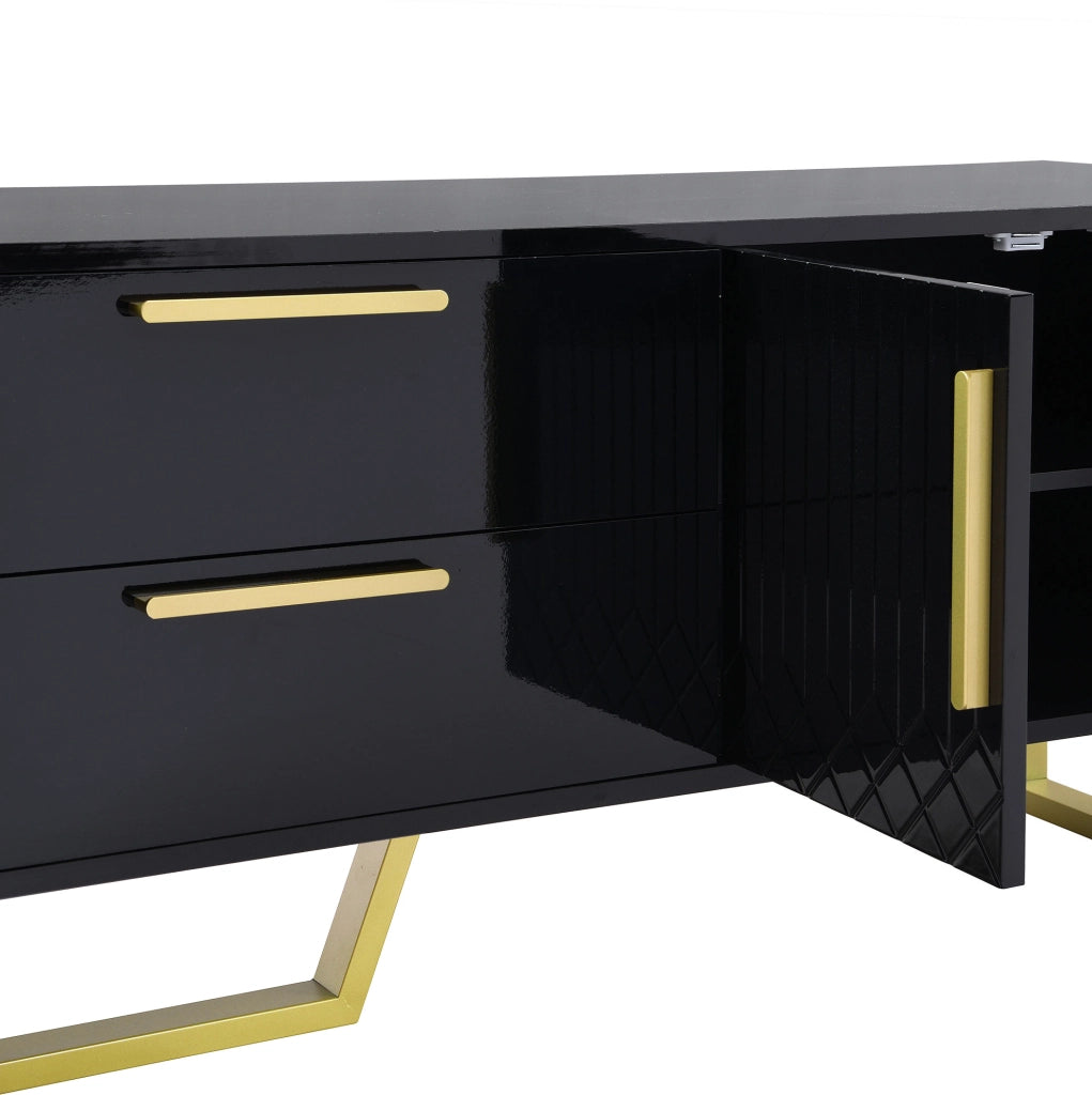 Mobile TV Lucido Nero con Maniglie e Piedi Dorati, 170x40x53,5 cm, MDF
