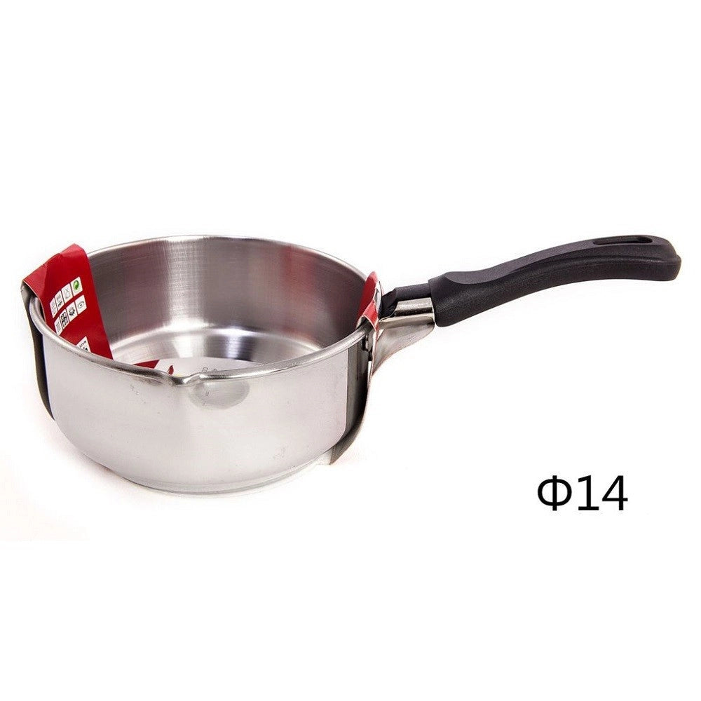 Trade Shop - Pentolino Bollitore Latte In Acciaio Inox Diametro 14 Cm Manico Bachelite 106844 -