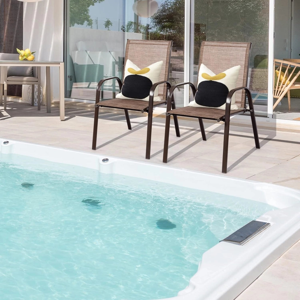 Sedie da terrazza impilabili, 2 sedie da campeggio portatili con braccioli e schienale alto, confezione da 2 sedie da esterno per veranda, bordo piscina, terrazza, giardino, balcone, cortile,