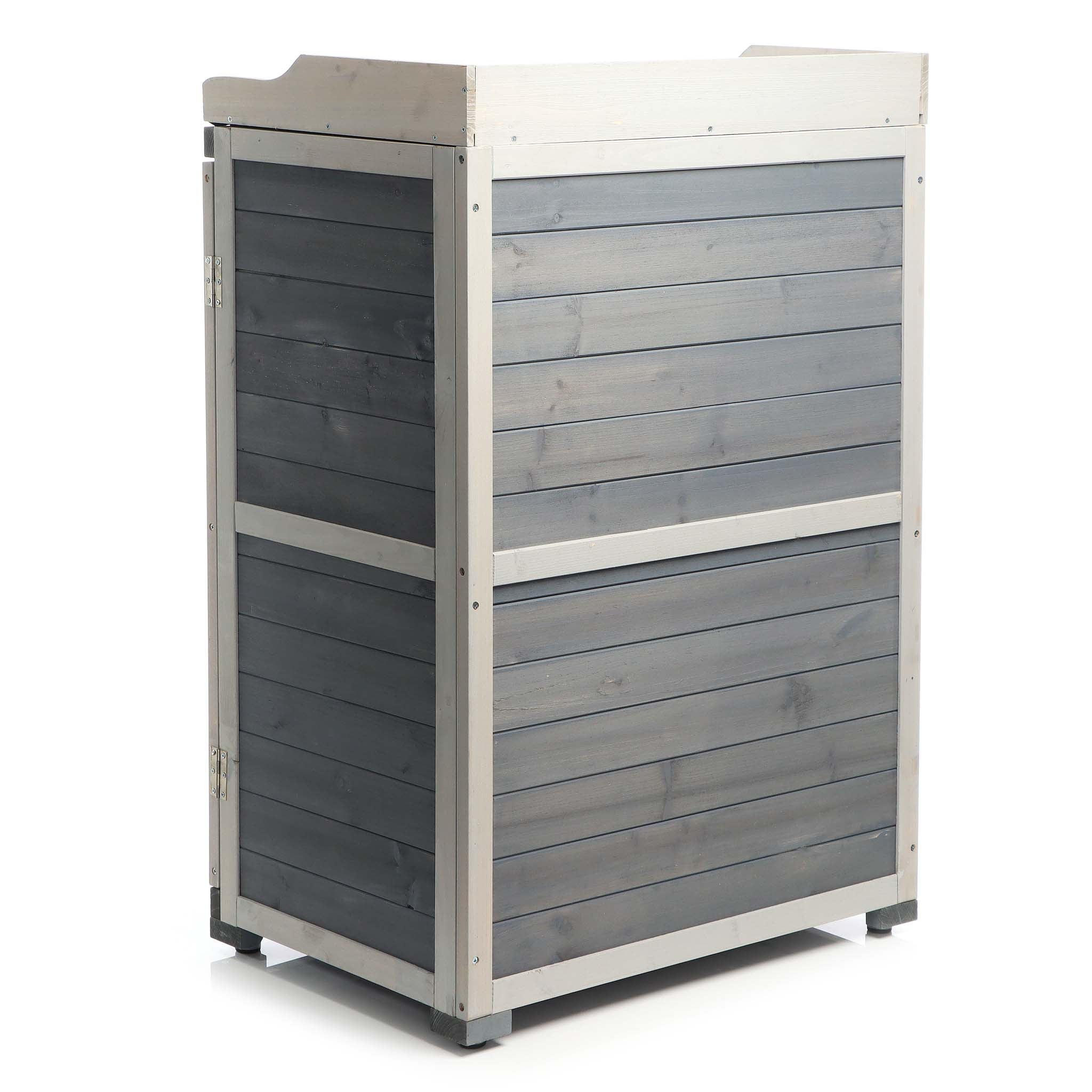 Armadietto grigio da esterno con piano di lavoro per giradinaggio, Mobile da giardino