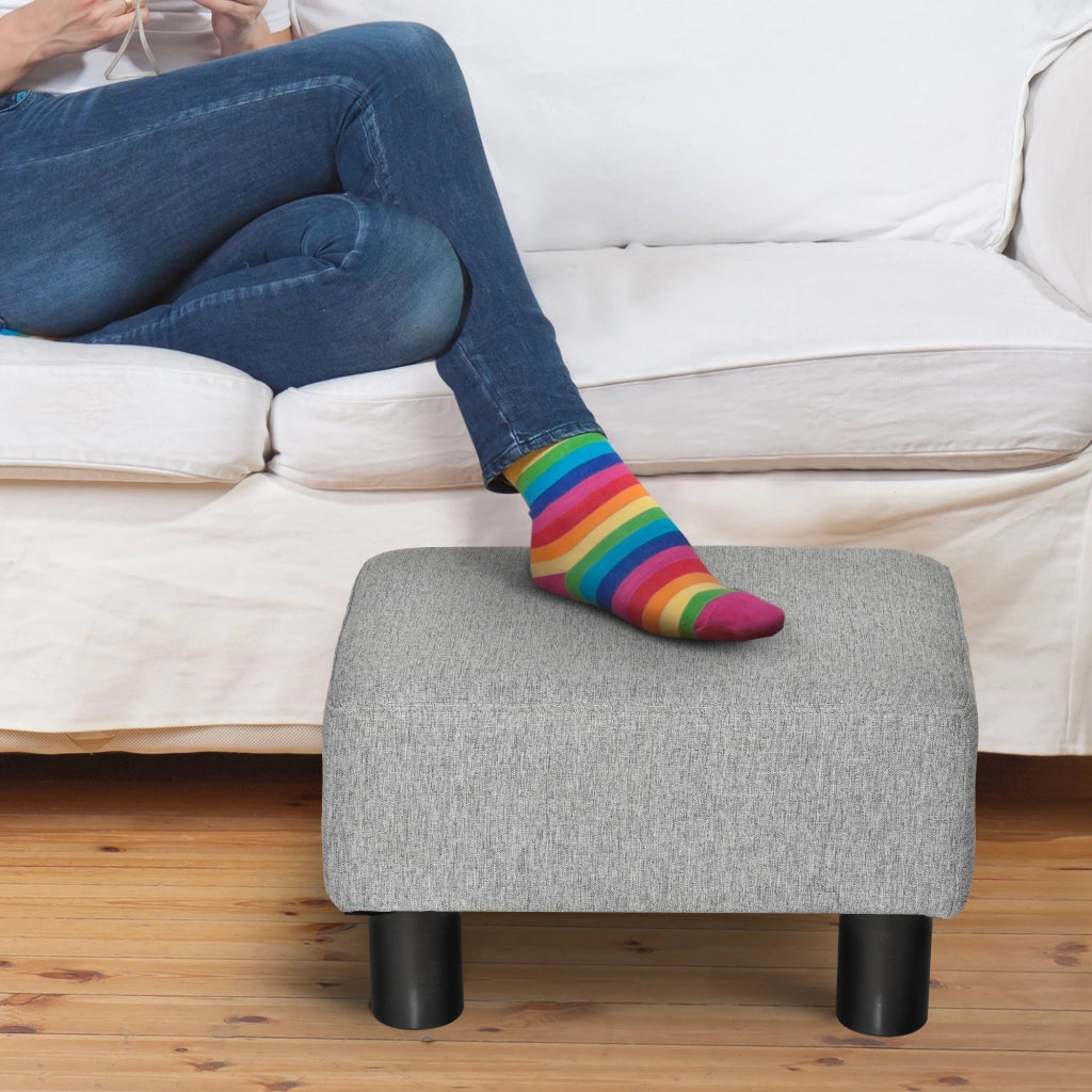 Pouf Poggiapiedi Imbottito 40x30x24 cm in Tessuto Effetto Lino Grigio