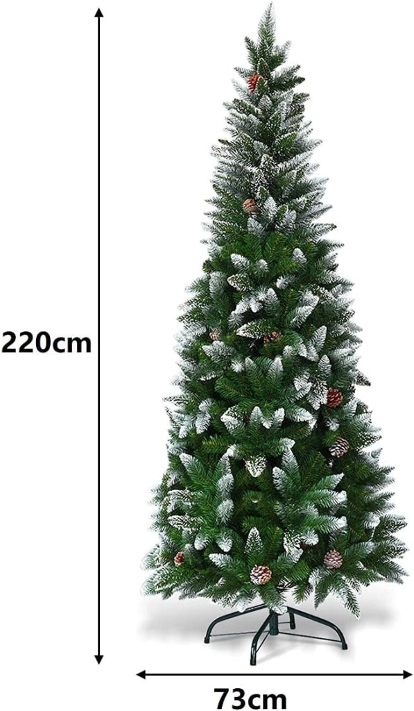 Albero Artificiale di Natale, Albero di Natale Innevato, Abete di Natale in PVC, Albero per Albero Decorativo, con Effetto Realistico, Supporto in Metallo, Facile da Montare, Verde (2,2 M)