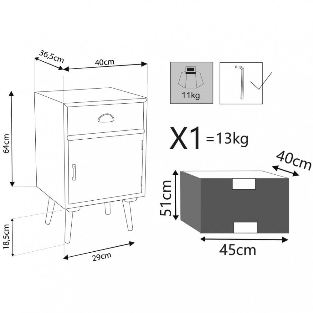 Mobiletto Calgary 40x36,5x64 h cm in Legno Multicolor