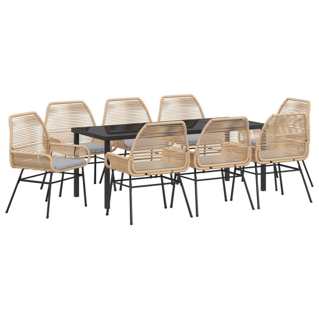 Set da Pranzo da Giardino 9 Pezzi con Cuscini Marrone Polyrattan