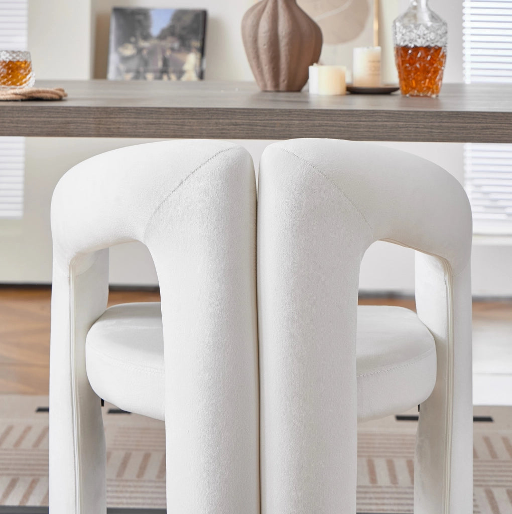 Sedia da Pranzo in Velluto con Braccioli Ergonomici Beige per Sala da Pranzo