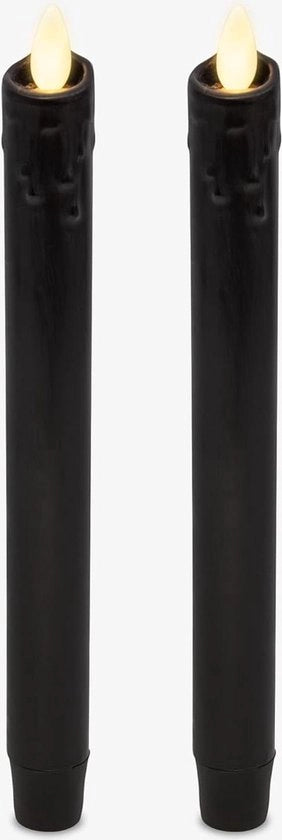 Set di candele LED con fiamma oscillante - Pacchetto di 2 candele a cera nera senza fiamma - Decorazione di Halloween per le vacanze - Cera reale - Funzione timer top a gocce - 25 x 24.1 cm