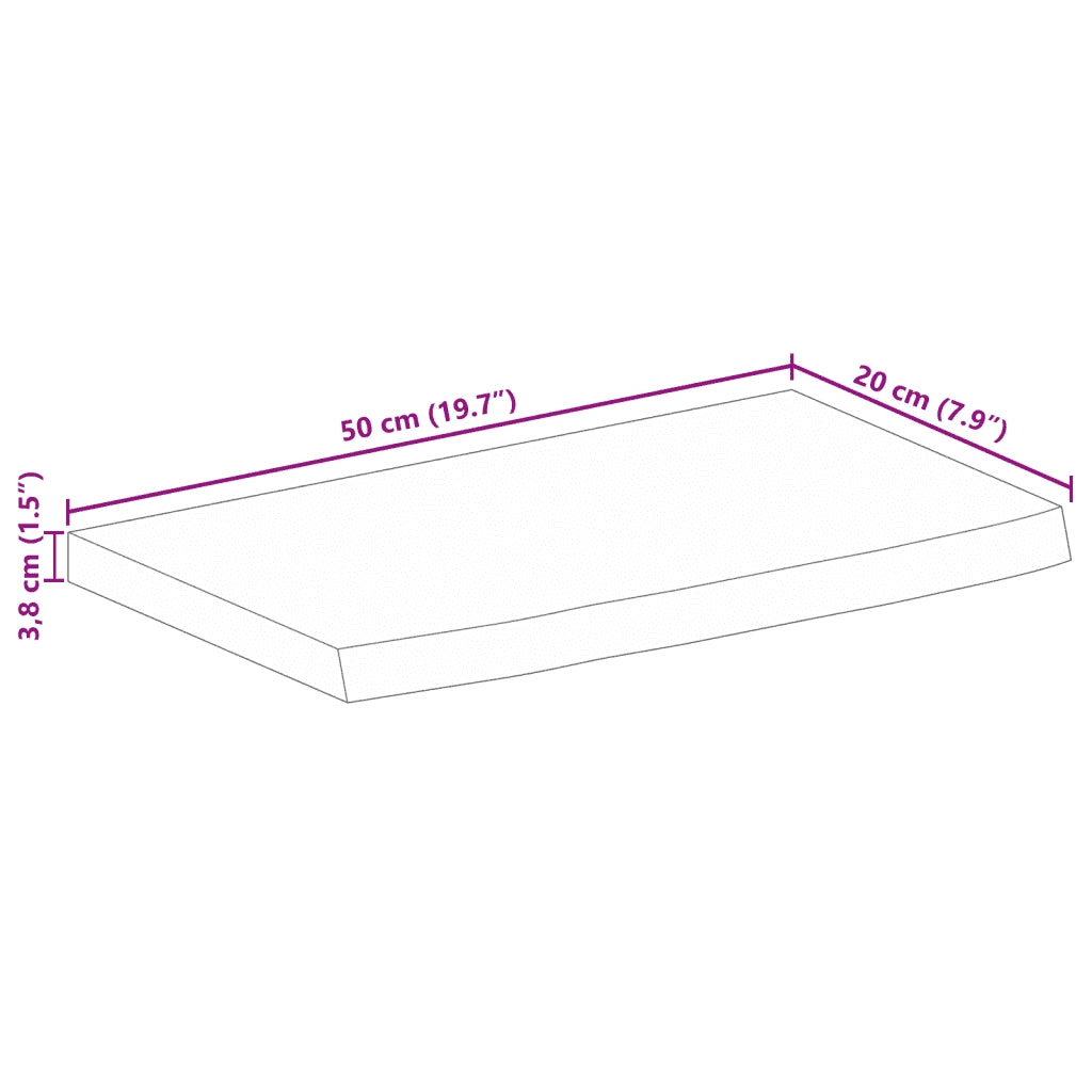 Piano Tavolo 50x20x3,8 cm Bordi Vivi Legno di Mango Grezzo