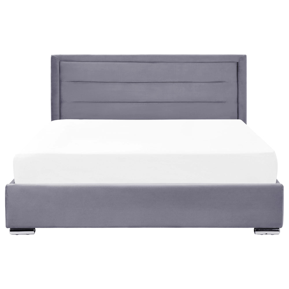 Letto matrimoniale in velluto con contenitore grigio scuro 180 x 200 cm design moderno imbottito con testiera ottomana
