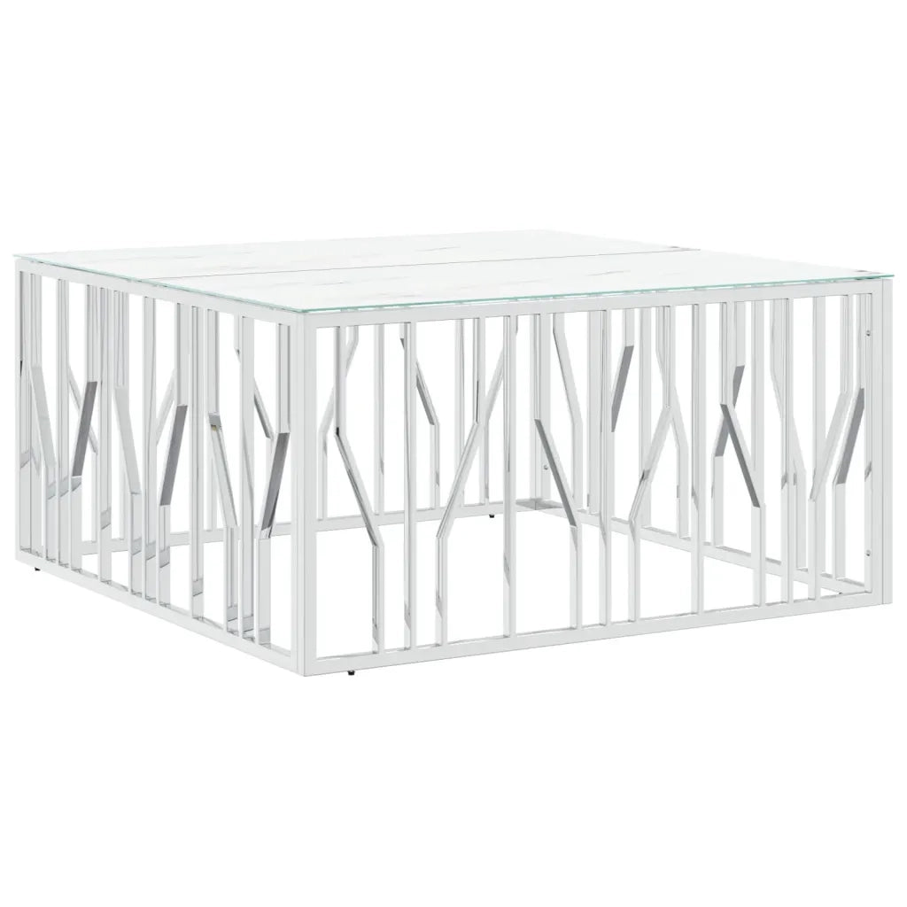 Tavolino da Salotto Argento 100x100x50 cm Acciaio Inox e Vetro