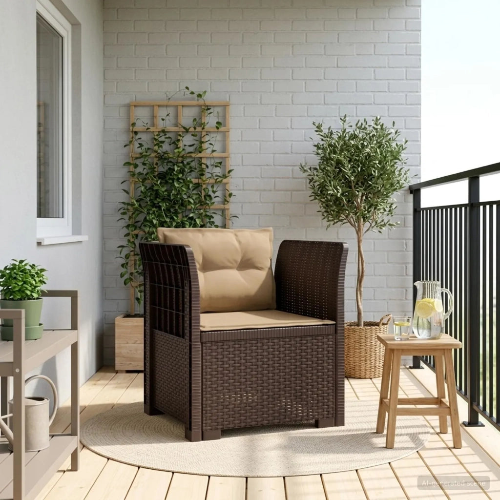 Sedia da giardino-Poltrona a 1 Posto con Cuscini Aspetto Rattan PP Marrone 552812