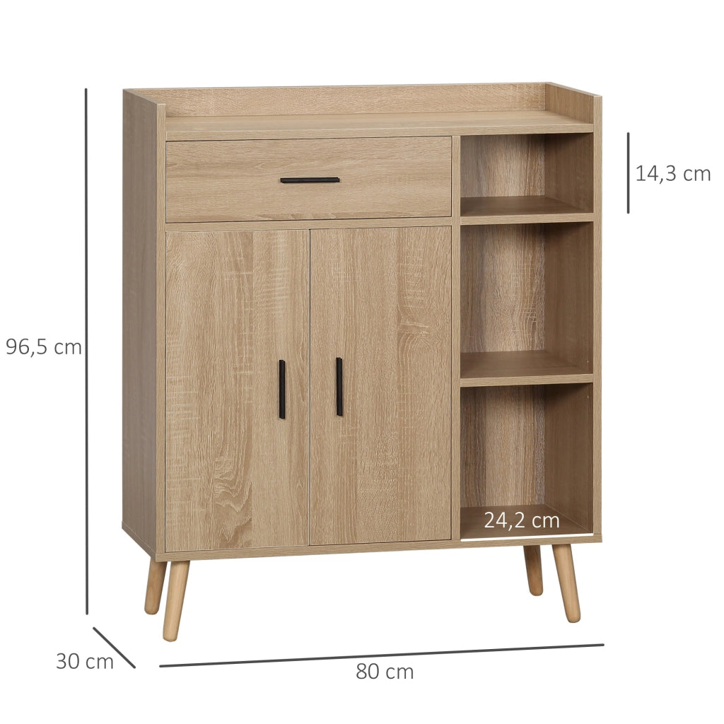 Armadio Soggiorno Moderno con 2 Ante 1 Cassetto e 3 Ripiani Aperti ¨C zephmum ¨C 80x30x96,5 cm Legno Naturale