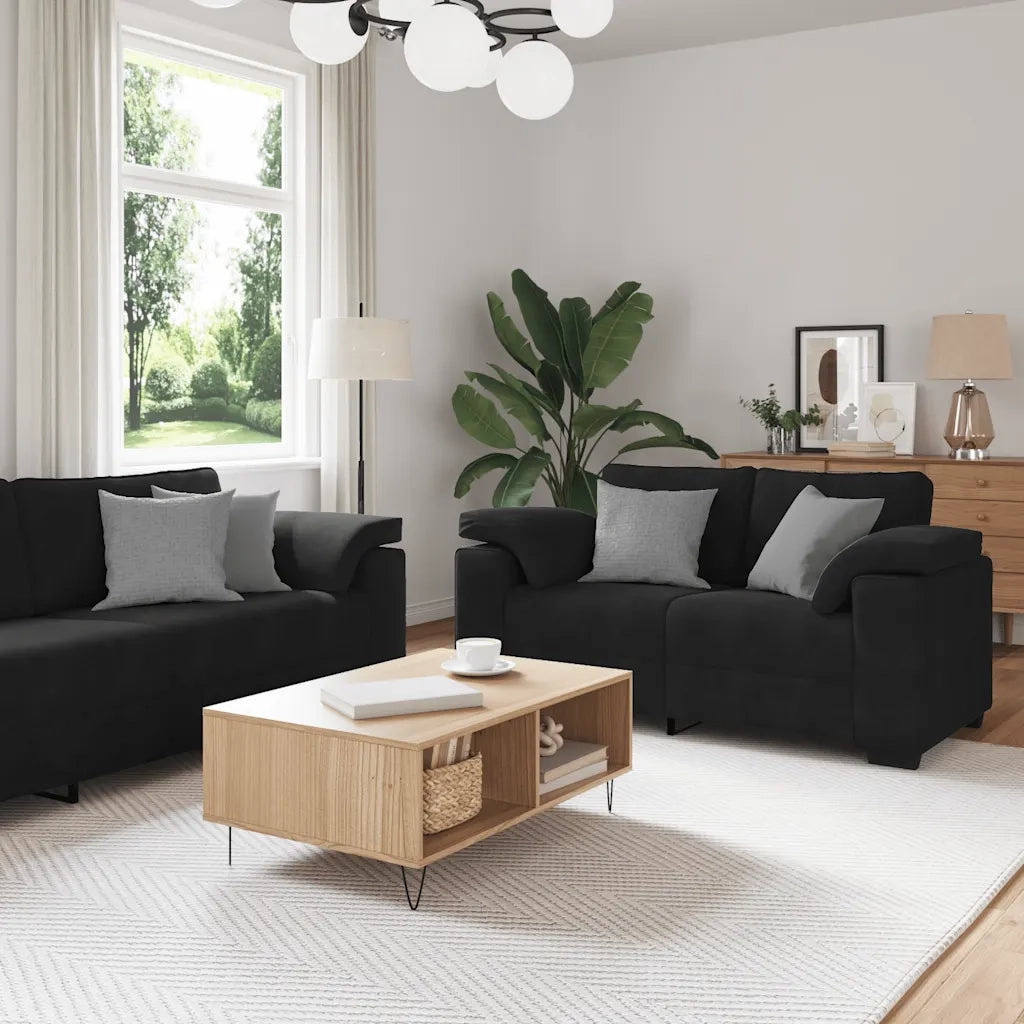 Set di Divani 3 pz con Cuscini Nero in Velluto