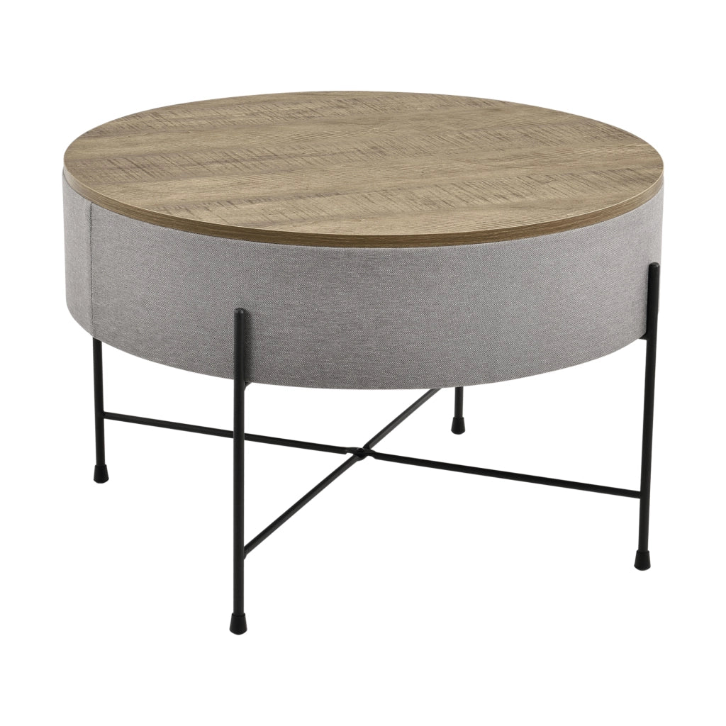 Tavolino Contenitore Tauranga con Piano Rotondo Rimovibile 40 x Ø60 cm Effetto Noce / Grigio [en.casa]