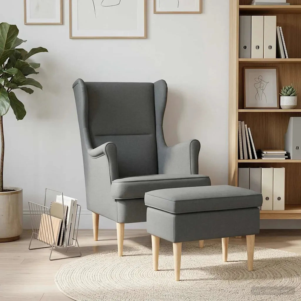 Poltrona con Ottomano 2 pz Grigio Scuro Tessuto 3418802