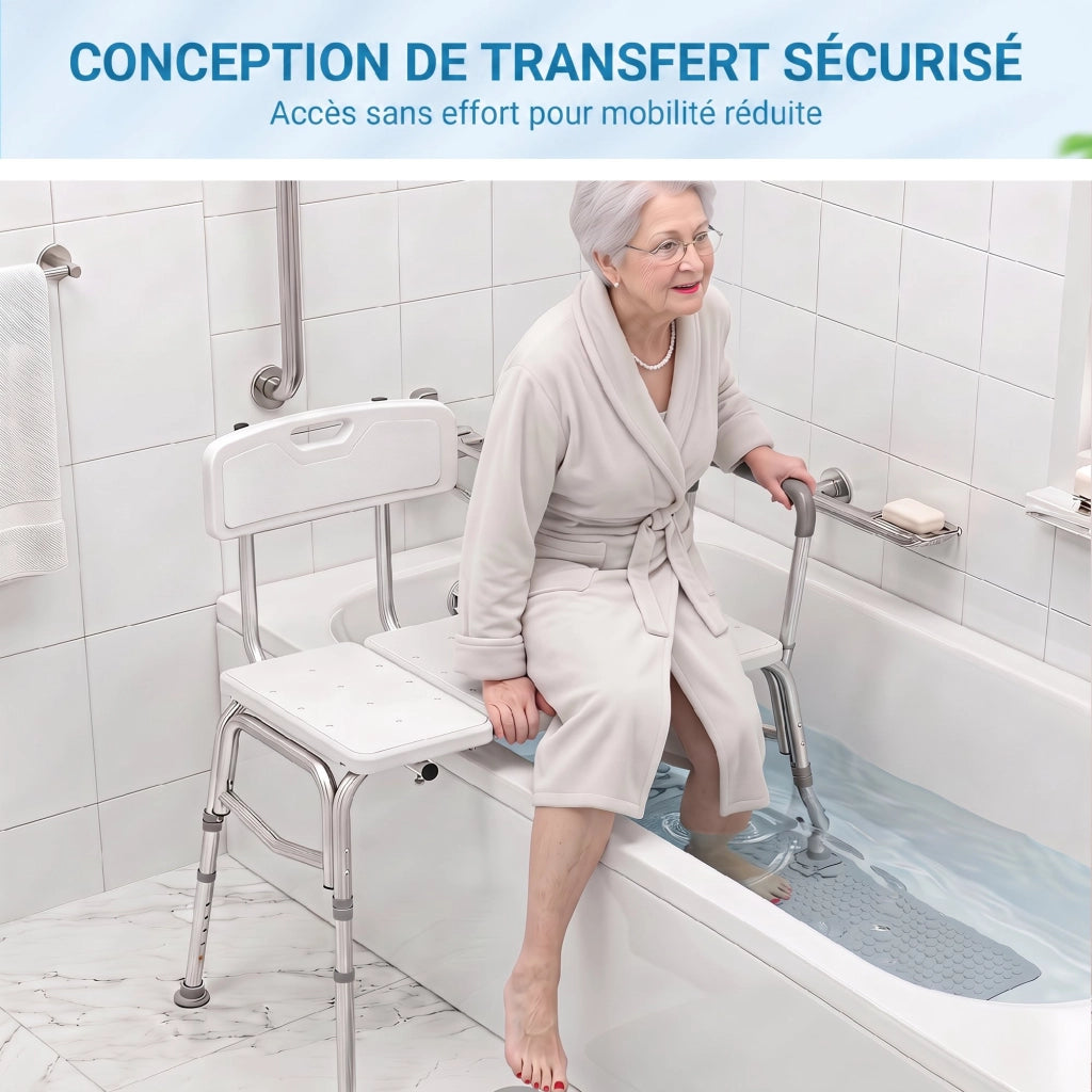 Banc de Transfert Baignoire, Hauteur Réglable à 10 Niveaux, Blanc