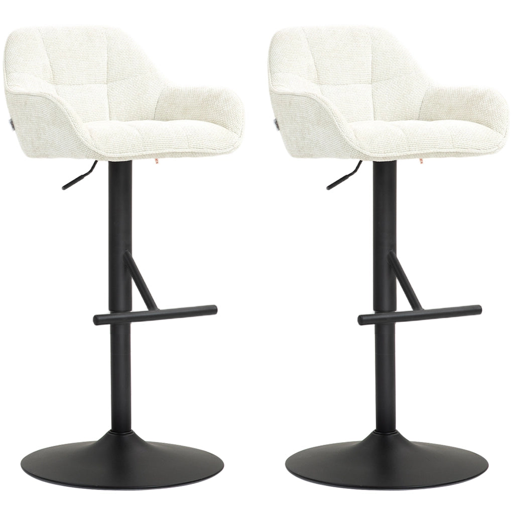 Set di 2 sgabelli da bar regolabili in altezza ¨C zephmum ¨C tessuto effetto lino, base in acciaio, crema 52.5x53x86.5-108 cm
