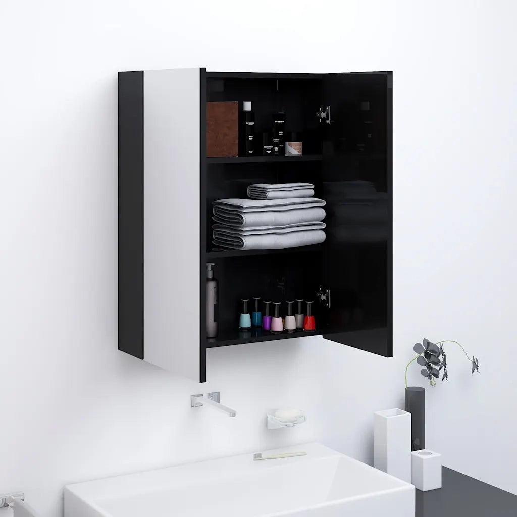 Armadietto a Specchio per Bagno | Armadio da bagno 60x15x75 cm MDF Nero Lucido