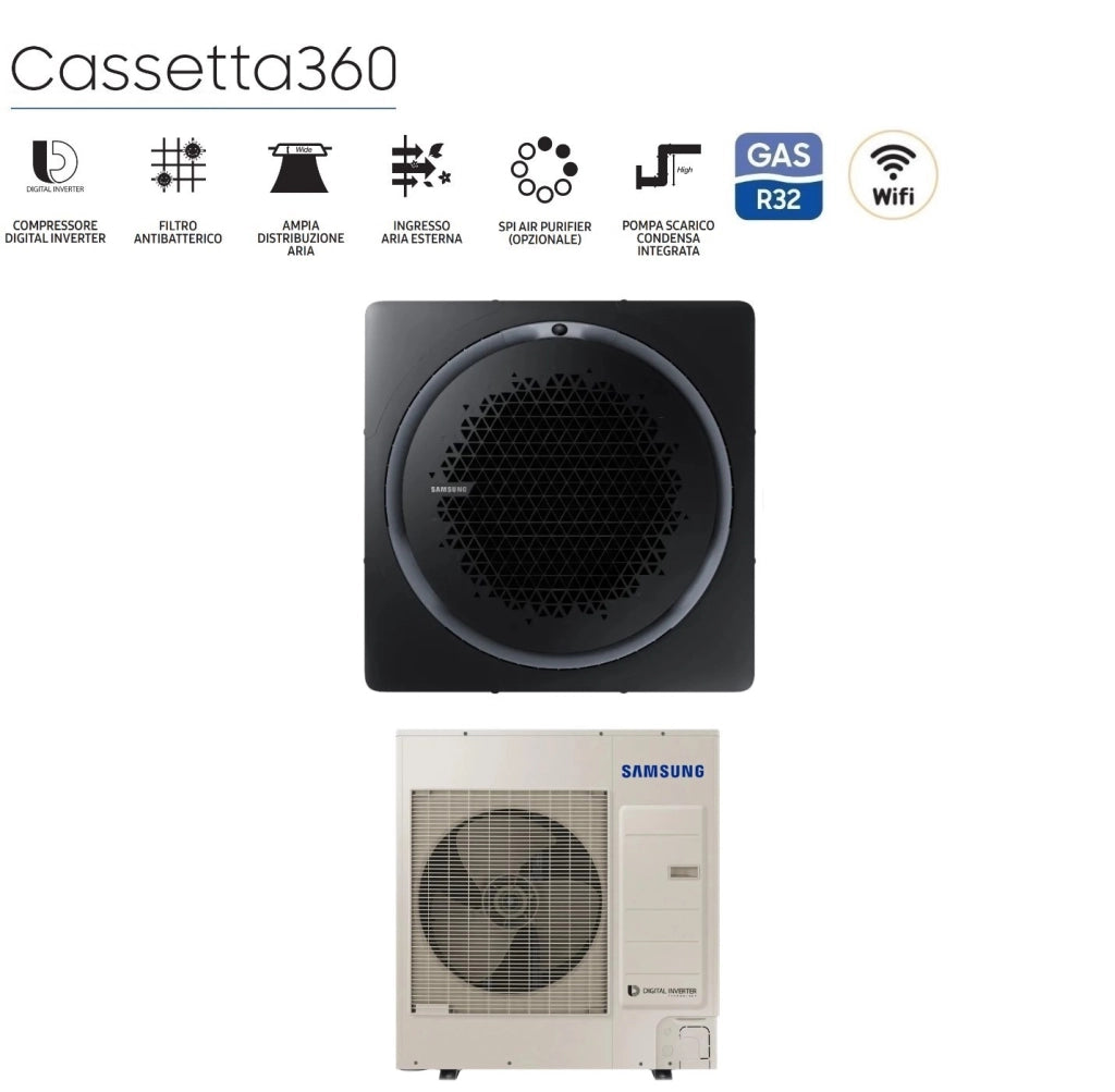 Climatizzatore Condizionatore Samsung Inverter Cassetta 360° 36000 Btu AC100RN4PKG/EU Monofase R-32 Wi-Fi Optional Vari Pannelli Disponibili