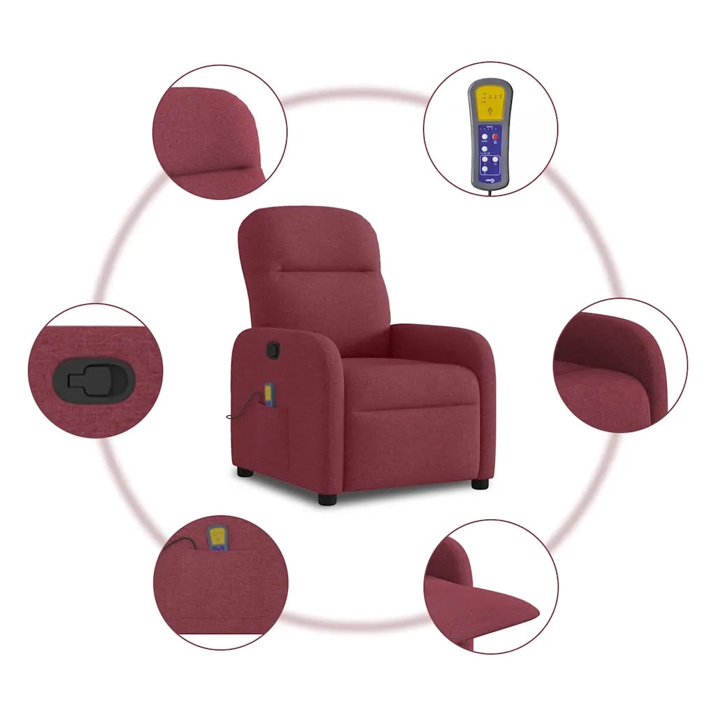 Divano Sedia-Poltrona Massaggiante Reclinabile Rosso Vino in Tessuto 548963
